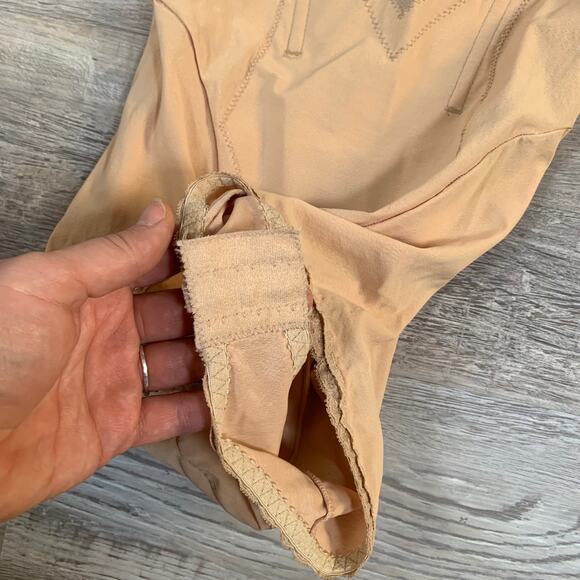 Vintage Sheer Mesh Bodysuit Peach Lace Floral Embroidery Strapless Shapewear - Picture 5 of 6